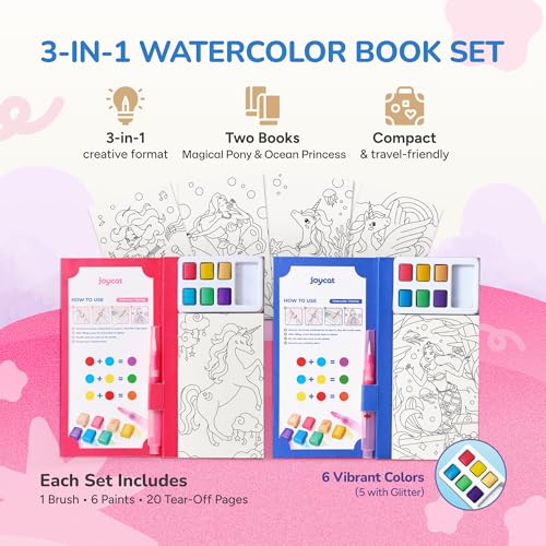 JoyCat 2 Pack Pocket Paint with Water Coloring Books for Kids - style: 2 Pack - Magical Pony & Ocean Princess