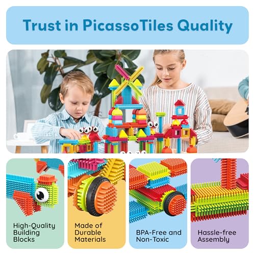 PicassoTiles Toys 112 Piece Hedgehog Blocks STEM Building Tiles Set Construction Learning Toy Stacking Interlock Block, Creativity Beyond Imagination, Inspirational, Recreational, Educational PTB112 - color: 112pc Hedgehog