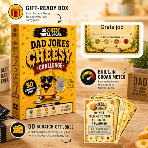 Dad Christmas Gag Gifts 2026 - Funny Dad Jokes Gifts For Dads Christmas - Funny daddy gift from daughter - Scratch Off Gag Gift for Husband, Men, Dads Stocking Stuffers - color: DadJokeCheesy