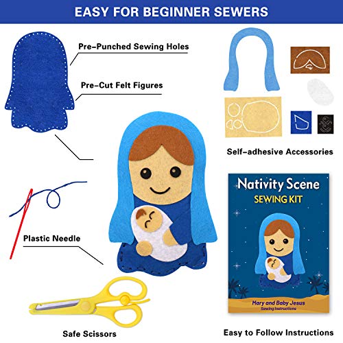 CiyvoLyeen Kids Sewing Kit Crafts – DIY Nativity Scene Christmas Ornament Sewing Set for Girls & Boys Beginner Craft Kit for Kids - color: Thank Jesus-11Pcs