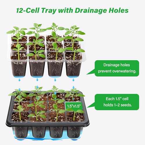 Bonviee 5-Pack Seed Starter Trays, Humidity Dome, Base, 12-Cell Tray, Black - color: Black, size: 5 Packs