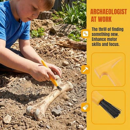 10 Set Excavation Tool Kit: Dino Fossils Dig Kit for Kids, Bulk Archaeology Dig Tools with Mini Hammer Chisel and Brush for Fossil Gem Digging, Science Toy