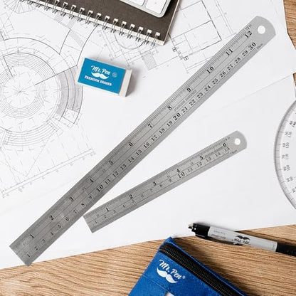 Mr. Pen- Metal Straight Edge Ruler, 2 Pack, 6" and 12", Silver - color: Silver, size: 6, 12 inch