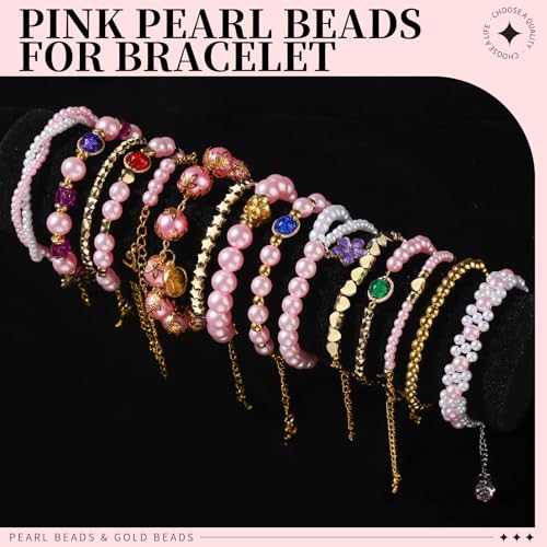 LEOBRO Pearl Beads for Bracelets, Pink Beads for Jewelry Making, Friendship Bracelet Kit, Crafts & DIY Jewelry Bracelet Making Kit - color: Pink
