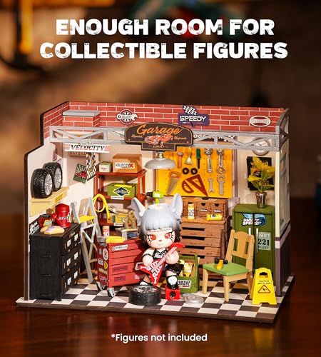 Rowood Miniature House Kit,DIY Miniature Dollhouse Craft Kits for Adults,Mini House Kits with LED,Birthday for Ages 14+(Garage Workshop) - style: Garage Workshop