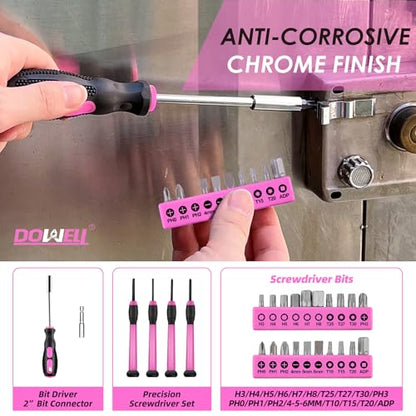 DOWELL Tool Set, 40 Pcs Tool Kit, Screwdriver Set With Storage Case, Pink - color: Pink
