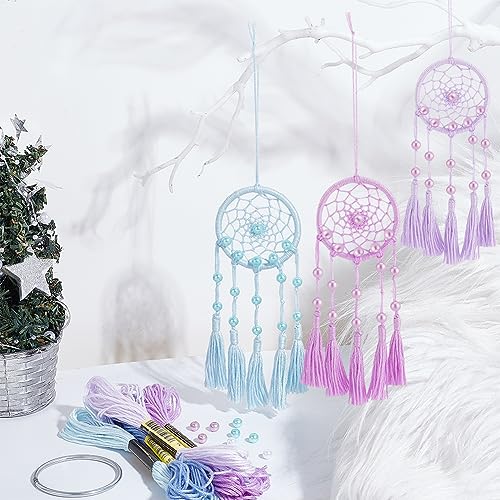 INFUNLY 6 Set Small DIY Dream Catcher Kit - Making Kit for Handmade Dream Catcher, Christmas Decor, Bag Pendant, Car Mirror Hanger, Winter Wall Hanging, Room Decor - style: 6pcs blue+purple