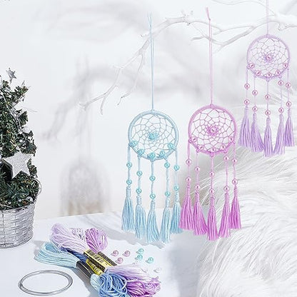 INFUNLY 6 Set Small DIY Dream Catcher Kit - Making Kit for Handmade Dream Catcher, Christmas Decor, Bag Pendant, Car Mirror Hanger, Winter Wall Hanging, Room Decor - style: 6pcs blue+purple