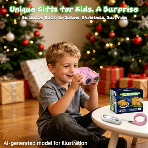 2 in 1 Kids Microscope and Telescope, STEM Educational Toy, Pink - color: Pink