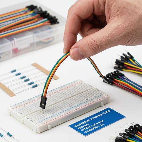 830-Point Solderless Breadboard Electronics Starter Kit Includes 140 Jumper Wires, 65 Flexible Breadboard Cables, and 120-Piece Dupont Wire Set (M-M, M-F, F-F) for Arduino Prototyping