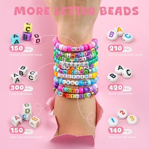Gionlion 4200Pcs Pony Beads for Bracelet Making Kit, 48 Colors Kandi Beads Bracelet Kit, 2500PCS Rainbow Candy, 1700PCS Friendship Letter Bead with 20 Meter Elastic Strings - color: 48 Colors 4200PCS