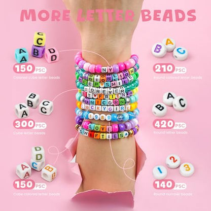Gionlion 4200Pcs Pony Beads for Bracelet Making Kit, 48 Colors Kandi Beads Bracelet Kit, 2500PCS Rainbow Candy, 1700PCS Friendship Letter Bead with 20 Meter Elastic Strings - color: 48 Colors 4200PCS
