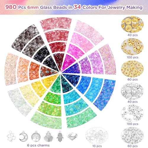 Funtopia Glass Beads Bracelet Making Kit, 1396pcs 6mm Crackle Glass Beads - color: #4 Crackle Patterns, size: 6mm