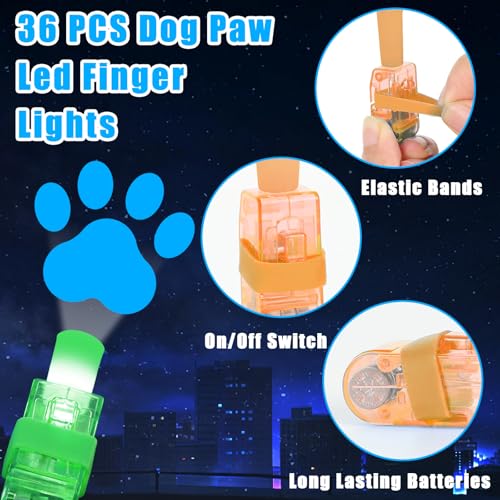 CHUNNIN 36 Pcs Paw LED Finger Lights Glow in Dark Dog Party Favors - style: Dog Paw