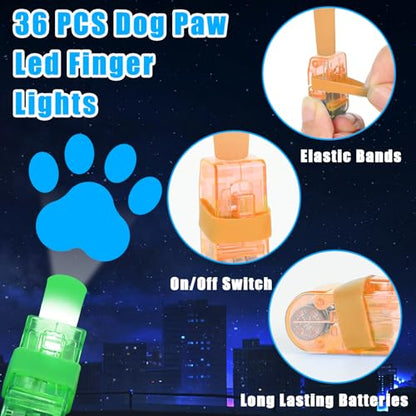 CHUNNIN 36 Pcs Paw LED Finger Lights Glow in Dark Dog Party Favors - style: Dog Paw