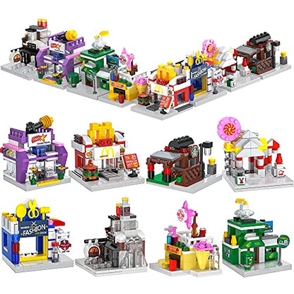 8 in 1 Mini City Shop Street View Building Blocks Kit,Girls Boys Toy Set