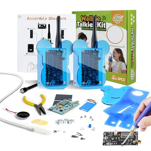 eUda+ STEM Walkie-Talkies Kit for 12-14 Sciience Kits for Kids Age 13-15 Teen Boys Gift Idea 16-18 Soldering Projects DIY Electronic Kits for 15-18 Family Games (Soldering Version, BTB) - color: Soldering Version, Bear-transparent Black (Btb)