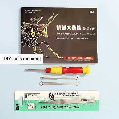 3D Metal Wasp Puzzles for Adults, Black Model Kits Mechanical Building Blocks, Difficult DIY for Assembly Gifts for Men - style: 3D Metal Wasp-Silver Black