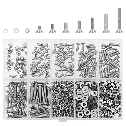 HELIFOUNER 560 Pieces M3 x 4mm /6mm /8mm /10mm /12mm /16mm /20mm, Phillips Countersunk Head Machine Screws, Metric Screws Bolts Washers Nuts Kit, 304 Stainless Steel - size: M3, style: Phillips Countersunk Head