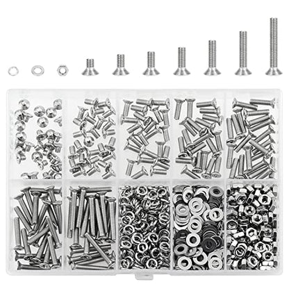 HELIFOUNER 560 Pieces M3 x 4mm /6mm /8mm /10mm /12mm /16mm /20mm, Phillips Countersunk Head Machine Screws, Metric Screws Bolts Washers Nuts Kit, 304 Stainless Steel - size: M3, style: Phillips Countersunk Head