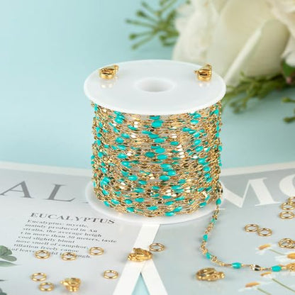 UMAOKANG Gold Plated Stainless Steel Jewelry Chain Roll Blue Enamel Chains - color: Gold-Blue