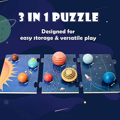 Wooden Solar System Puzzle for Kids Montessori Toys 3D Space Planets Models