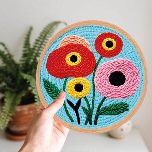 BEUNITONE 2PCS Bohemian Flower Punch Needle Kit for Adults Beginners - color: 06-Abstract Flower