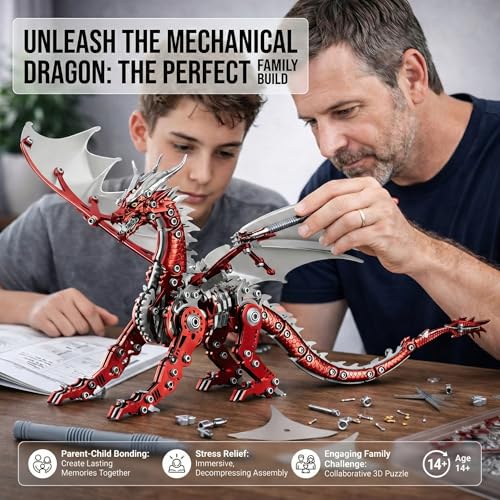 3D Metal Puzzles for Adults, Mechanical Dragon Model Kit - color: Pterosaur-red