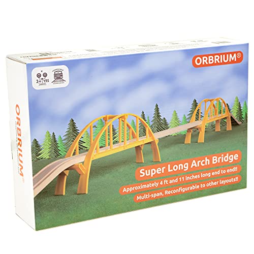 ORBRIUM Super Long Double Span Arch Bridge Almost 5 Ft Long for Wooden Railway Wood Train Tracks Compatible with Thomas, Brio, Chuggington, Melissa and Doug, Imaginarium Wooden Train