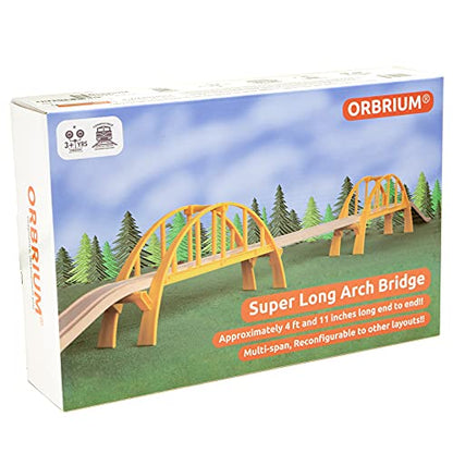 ORBRIUM Super Long Double Span Arch Bridge Almost 5 Ft Long for Wooden Railway Wood Train Tracks Compatible with Thomas, Brio, Chuggington, Melissa and Doug, Imaginarium Wooden Train