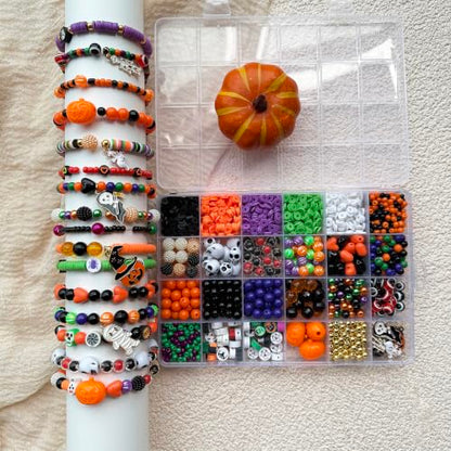 LLchunyun Halloween Beads for Bracelet Making Kit,2069Pcs Clay Bead Acrylic Beads for Jewelry Making Pumpkin Gold Spacer Seed Bead with Charms Friendship Bracelets Making Kit for Halloween DIY Crafts