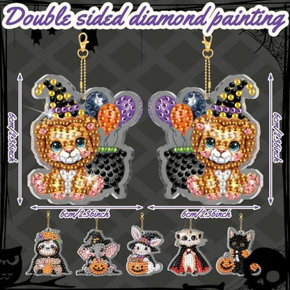 WILLBOND 30 Pcs Halloween Animal Diamond Art Painting Keychain Ornaments - color: Halloween Animal