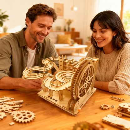 3D Wooden Puzzle Marble Run for Adults - DIY Mechanical Assembly Model Kit - style: Double track
