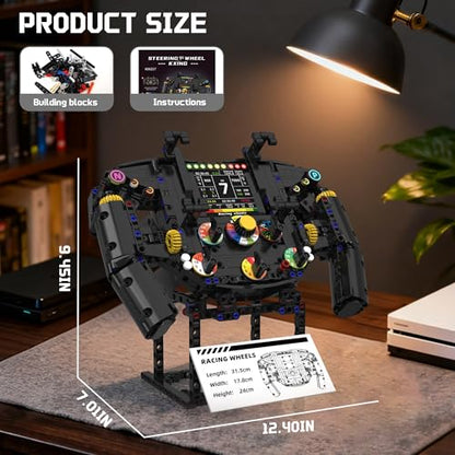 Racing Simulator Steering Wheel Building Set, Mechanical Formula Sim Cars Driving Collectible Model Kit with Moving Parts & Phone Holder for Boys 14+ Adults (Style 2) - color: Black