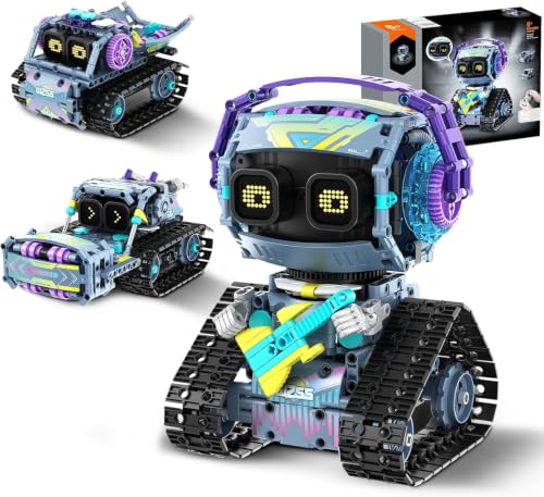 STEM Robot Building Kit 3 in 1 Guitarists Transporters Road Rollers Remote & App-Controlled Tracked Robotic Blocks Toys Set with LED Eyes & Sound Christmas Birthday Gifts for Boys Girls Age 6+ 433 Pcs - color: Blue