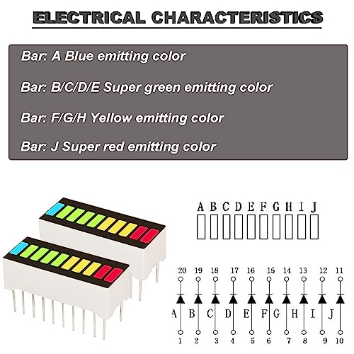 8 pcs 10 Segment LED Bar Graph Display red Yellow Blue Green Indicator Color Bar Indicator + 8 pcs DIP-20 Socket for Arduino Electronics Project DIY