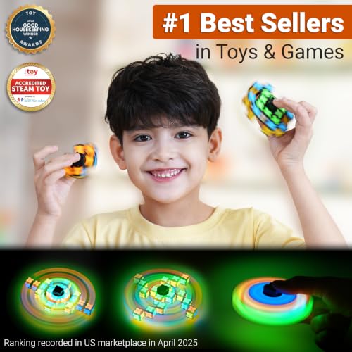 TOSY Magnet Fidget Spinner Glow - 16 Blocks, 3 in 1 Toy: Transformable Fidget Spinner, Infinity Cube, 2x2 Puzzle Cube, Glow, STEM/STEAM Magnet Tiles Birthday Gift for Kids/Boys/Girls/Adults, 2-Pack - color: Glow B (Set of 2)