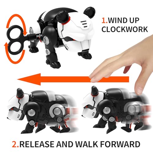 DINOBROS STEM Panda Mechanical DIY Building Blocks Toy 3D Puzzle Assembling Robot Wind Up Walking Pandabot Take Apart Toys for Kids X-MECH