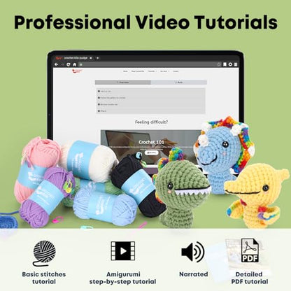 CrochetBox 3 PCS Dinosaur Crochet Kit for Beginners, Adults and Teen - color: 3 PCS Dinosaurs