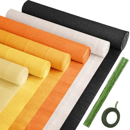 Gersoniel 57 Pcs Crepe Paper DIY Kit for Flower Making, Yellow - color: Yellow