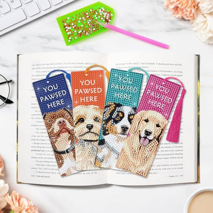 6 PCS Diamond Art Kits Bookmarks Diamond Painting Bookmark, 5D DIY Book Marks Dimond Art Paintings Gem Art, Acrylic Bookmarks with Tassels,Arts and Crafts for Adults Reading Gifts for Book Lovers - style: Dog
