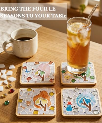 Kids Mosaic Coaster Kit – 4-Pack, Non-Toxic Crafts Ages 6-12 - color: Sweet style