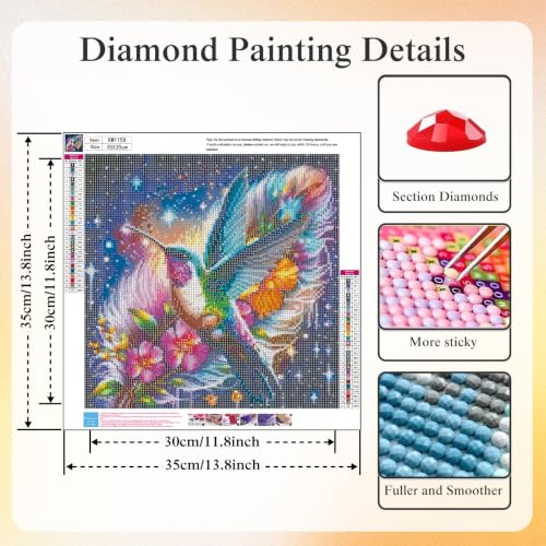 5D Hummingbird Diamond Art kits for Adults Beginners 13.8x13.8 Inch - color: KM1158-1