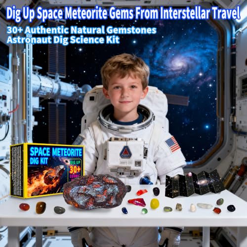 Meteorite & Space Gemstone Dig Kit – Dig Up 30+ Real Gemstones and Crystals, Science Kit for Kids, Gem Digging Kit, Gift for Girls and Boys, Mining Kit, Rock Collection, Age 6+, STEM Educational Toys