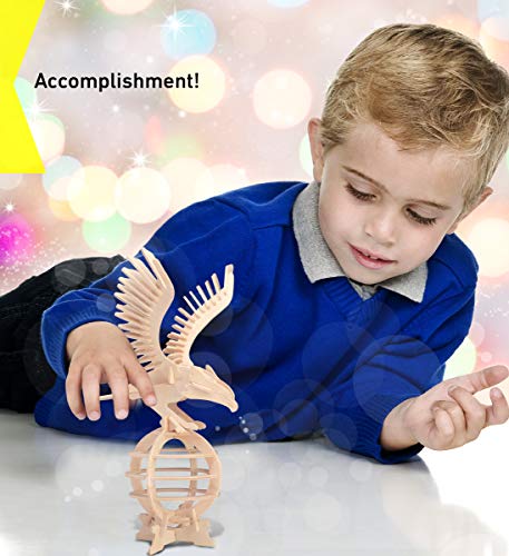 Puzzled 3D Puzzle Eagle Wood Craft Construction Model Kit, Fun, Unique & Educational DIY Wooden Toy Assemble Model Unfinished Crafting Hobby Puzzle to Build & Paint for Decoration 61 Pieces Pack
