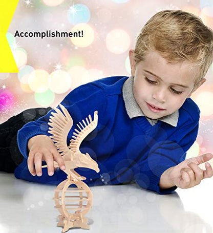 Puzzled 3D Puzzle Eagle Wood Craft Construction Model Kit, Fun, Unique & Educational DIY Wooden Toy Assemble Model Unfinished Crafting Hobby Puzzle to Build & Paint for Decoration 61 Pieces Pack