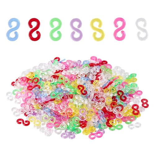 XIYAOXI 600Pcs S Clips Plastic Bracelet Connectors - Clear 300 + Colorful 300 Loom Accessories for Rubber Band Bracelet Making Kit, DIY Crafts Creative Projects Rainbow Loom Charms