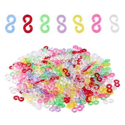 XIYAOXI 600Pcs S Clips Plastic Bracelet Connectors - Clear 300 + Colorful 300 Loom Accessories for Rubber Band Bracelet Making Kit, DIY Crafts Creative Projects Rainbow Loom Charms