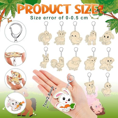Trnayi 36 Pcs Farm Animal Unfinished Wood Keychain DIY Craft - style: Farm Animals