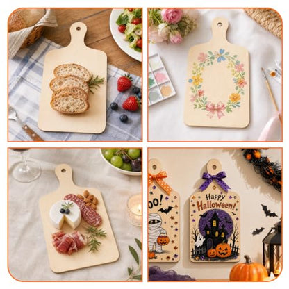Vmiapxo 24 Pack Unfinished Wood Cutting Board Craft with Handle, Wooden Paddle Cheese Bread Board Set Chopping Board Serving Tray for Craft DIY Christmas Home Kitchen Cooking Decor (11.8" x 6.3") - size: 11.8" x 6.3"